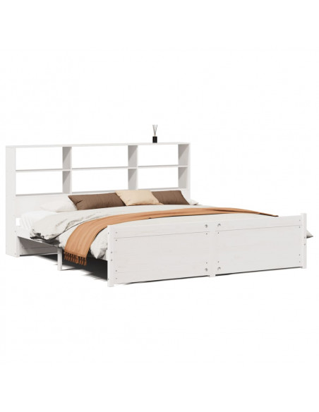 Letto Libreria senza Materasso Bianco 200x200 cm Legno di Pino