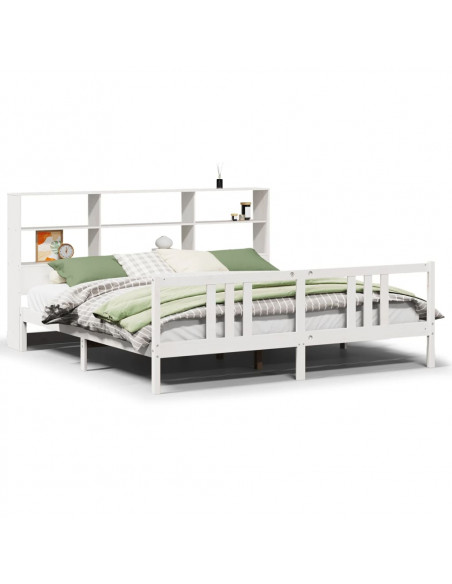 Letto Libreria senza Materasso Bianco 200x200 cm Legno di Pino
