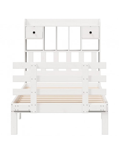 Letto Libreria senza Materasso Bianco 90x190 cm Massello Pino
