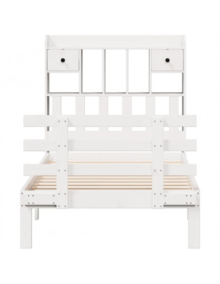 Letto Libreria senza Materasso Bianco 90x190 cm Massello Pino