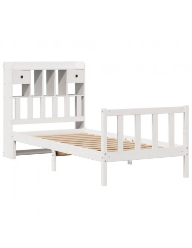 Letto Libreria senza Materasso Bianco 90x190 cm Massello Pino