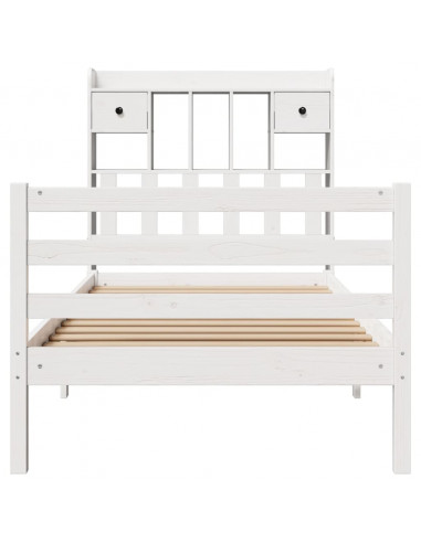 Letto Libreria senza Materasso Bianco 90x190 cm Massello Pino