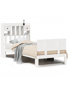 Letto Libreria senza Materasso Bianco 90x190 cm Massello Pino