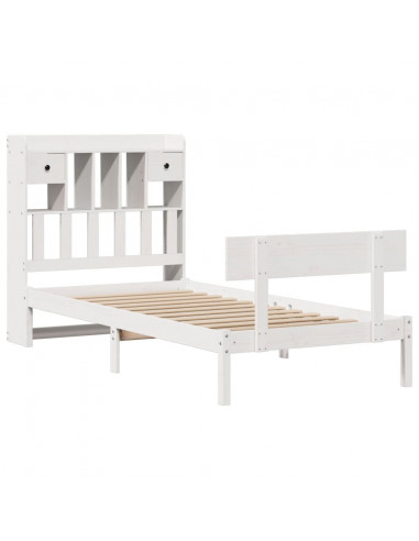Letto Libreria senza Materasso Bianco 90x190 cm Massello Pino