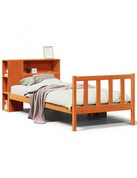 Letto Libreria senza Materasso Marrone Cera 100x200 cm in Pino
