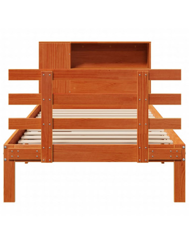 Letto Libreria senza Materasso Marrone Cera 100x200 cm in Pino