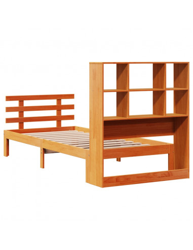 Letto Libreria senza Materasso Marrone Cera 100x200 cm in Pino