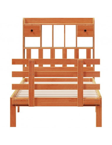 Letto Libreria senza Materasso Marrone Cera 100x200 cm in Pino