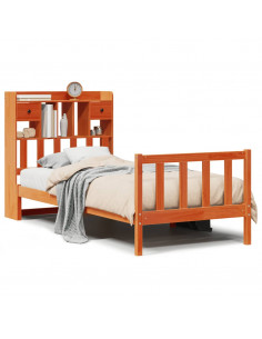 Letto Libreria senza Materasso Marrone Cera 100x200 cm in Pino