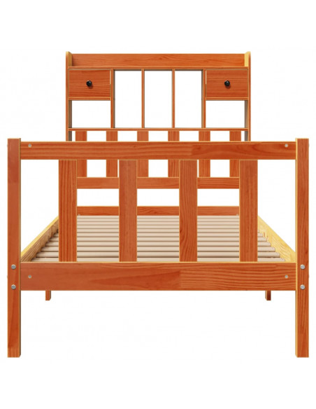 Letto Libreria senza Materasso Marrone Cera 100x200 cm in Pino