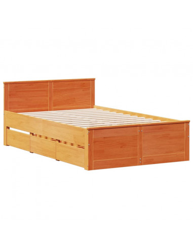 Letto Libreria senza Materasso Marrone Cera 135x190 cm in Pino