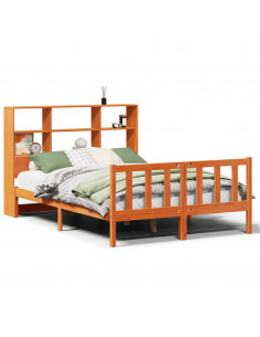 Letto Libreria senza Materasso Marrone Cera 135x190 cm in Pino