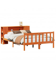 Letto Libreria senza Materasso Marrone Cera 135x190 cm in Pino