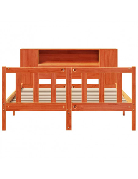 Letto Libreria senza Materasso Marrone Cera 135x190 cm in Pino