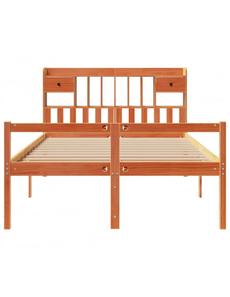Letto Libreria senza Materasso Marrone Cera 140x190 cm in Pino