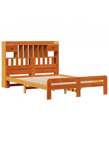 Letto Libreria senza Materasso Marrone Cera 140x190 cm in Pino