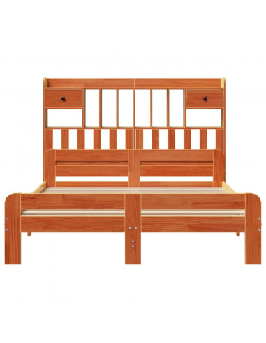 Letto Libreria senza Materasso Marrone Cera 140x190 cm in Pino