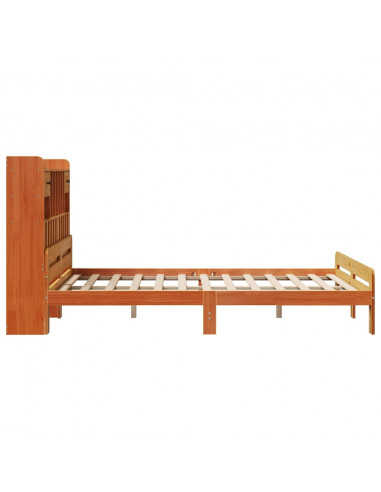 Letto Libreria senza Materasso Marrone Cera 140x190 cm in Pino