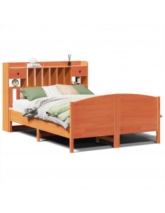 Letto Libreria senza Materasso Marrone Cera 140x190 cm in Pino