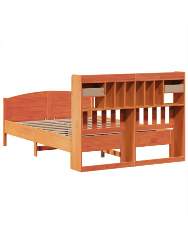 Letto Libreria senza Materasso Marrone Cera 140x190 cm in Pino