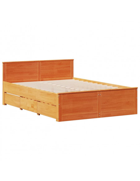 Letto Libreria senza Materasso Marrone Cera 140x190 cm in Pino