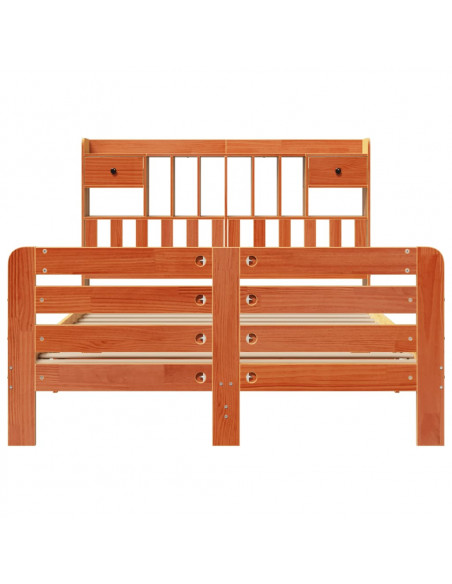 Letto Libreria senza Materasso Marrone Cera 140x190 cm in Pino