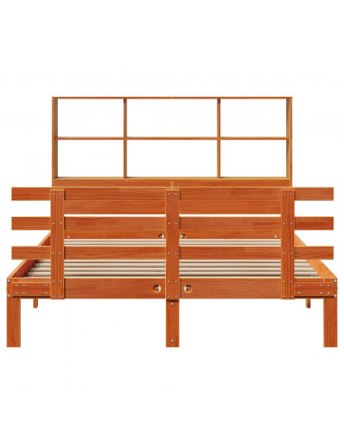 Letto Libreria senza Materasso Marrone Cera 140x190 cm in Pino