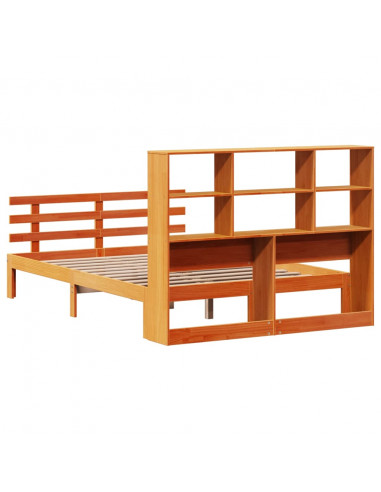 Letto Libreria senza Materasso Marrone Cera 140x190 cm in Pino