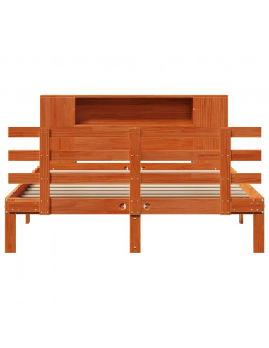 Letto Libreria senza Materasso Marrone Cera 140x190 cm in Pino