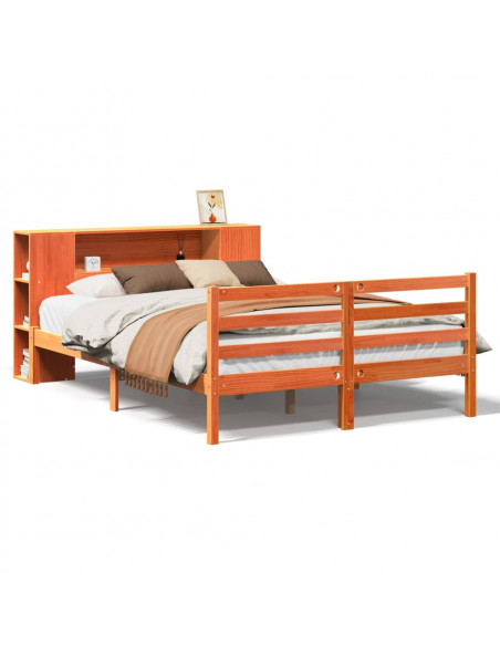 Letto Libreria senza Materasso Marrone Cera 140x190 cm in Pino