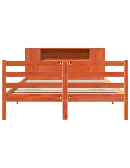 Letto Libreria senza Materasso Marrone Cera 140x190 cm in Pino