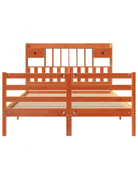 Letto Libreria senza Materasso Marrone Cera 140x190 cm in Pino