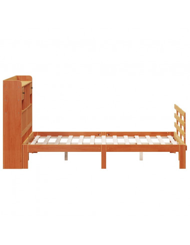 Letto Libreria senza Materasso Marrone Cera 140x190 cm in Pino