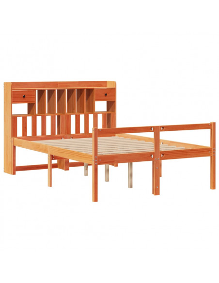 Letto Libreria senza Materasso Marrone Cera 140x200 cm in Pino