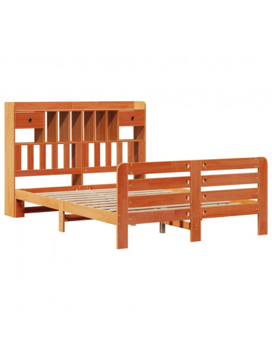 Letto Libreria senza Materasso Marrone Cera 140x200 cm in Pino