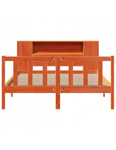 Letto Libreria senza Materasso Marrone Cera 140x200 cm in Pino