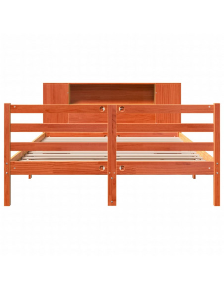 Letto Libreria senza Materasso Marrone Cera 140x200 cm in Pino