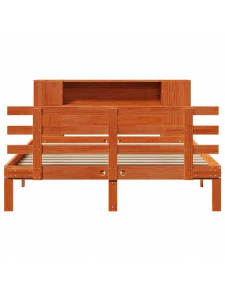 Letto Libreria senza Materasso Marrone Cera 140x200 cm in Pino