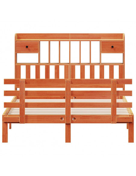 Letto Libreria senza Materasso Marrone Cera 140x200 cm in Pino
