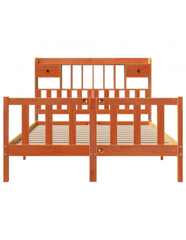 Letto Libreria senza Materasso Marrone Cera 140x200 cm in Pino