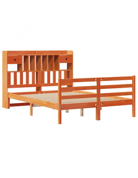 Letto Libreria senza Materasso Marrone Cera 140x200 cm in Pino