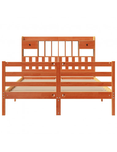 Letto Libreria senza Materasso Marrone Cera 140x200 cm in Pino