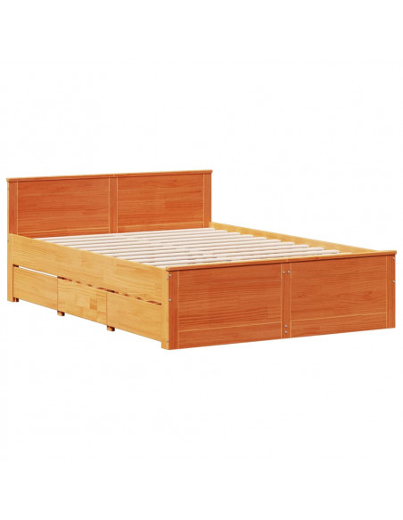 Letto Libreria senza Materasso Marrone Cera 150x200 cm in Pino