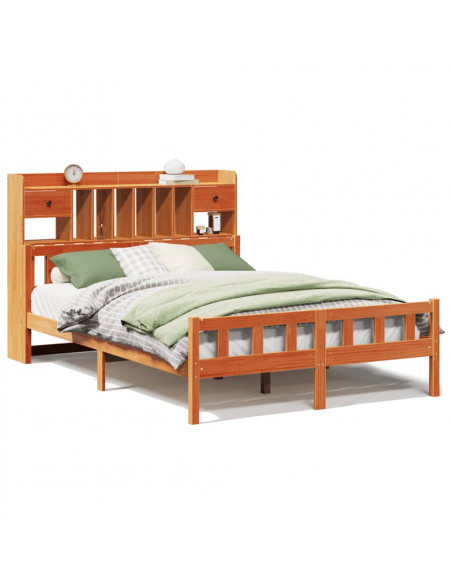 Letto Libreria senza Materasso Marrone Cera 150x200 cm in Pino