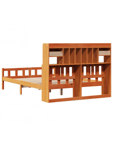 Letto Libreria senza Materasso Marrone Cera 150x200 cm in Pino