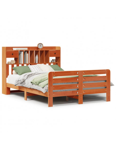 Letto Libreria senza Materasso Marrone Cera 150x200 cm in Pino