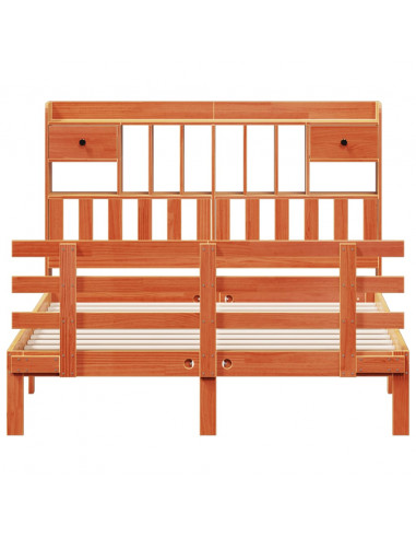 Letto Libreria senza Materasso Marrone Cera 150x200 cm in Pino