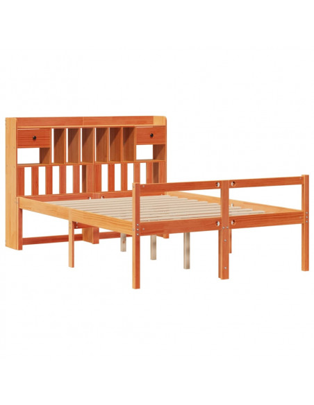 Letto Libreria senza Materasso Marrone Cera 150x200 cm in Pino