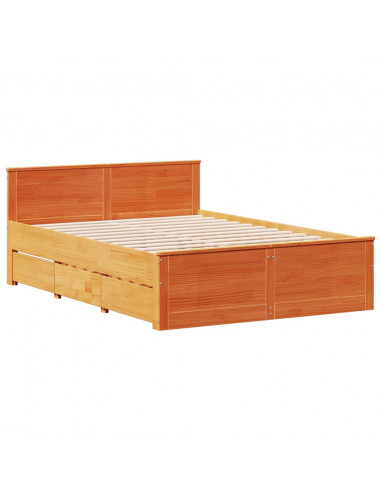 Letto Libreria senza Materasso Marrone Cera 160x200 cm in Pino