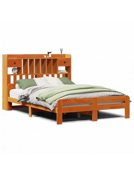 Letto Libreria senza Materasso Marrone Cera 160x200 cm in Pino